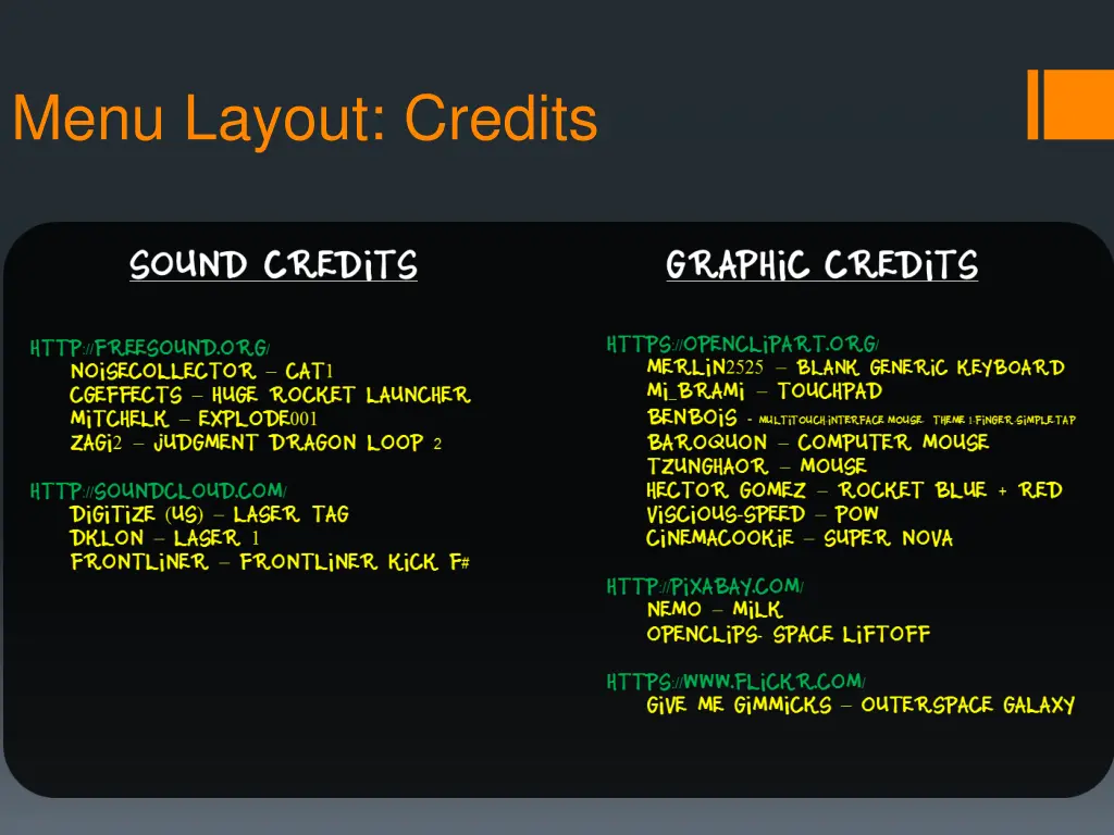 menu layout credits