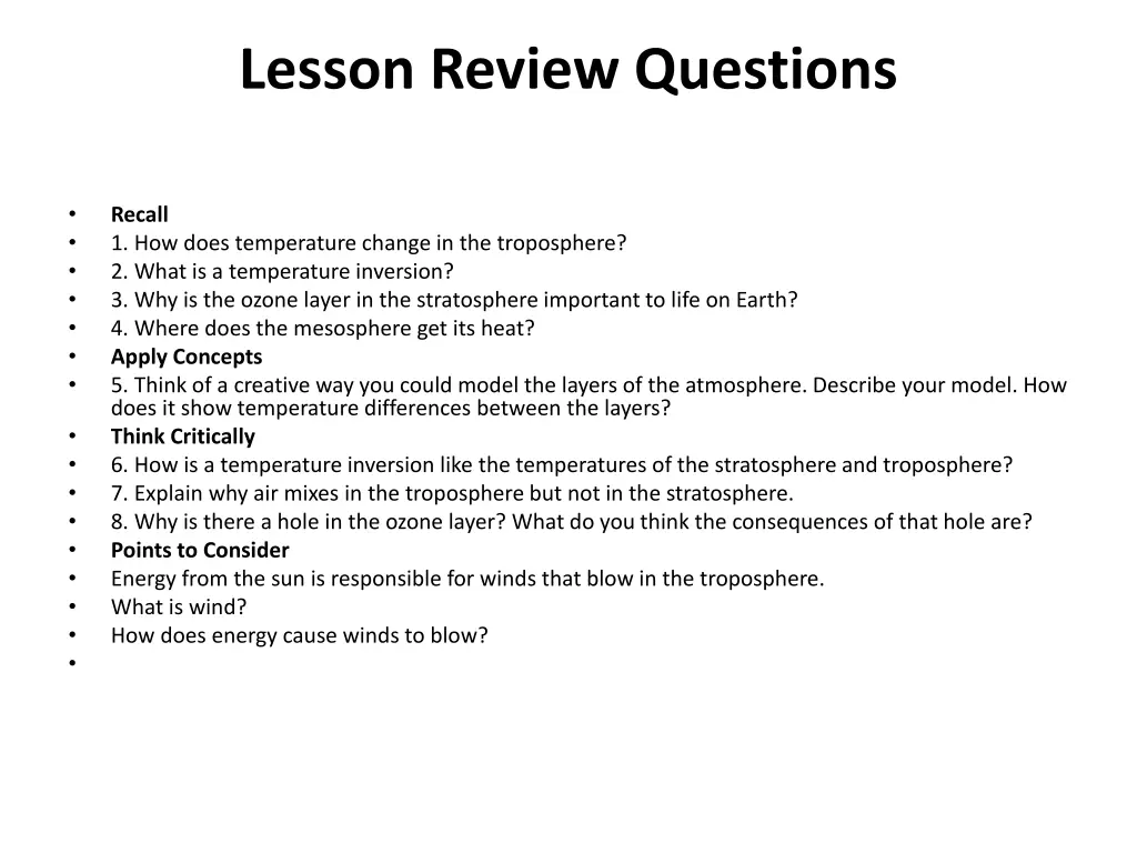 lesson review questions