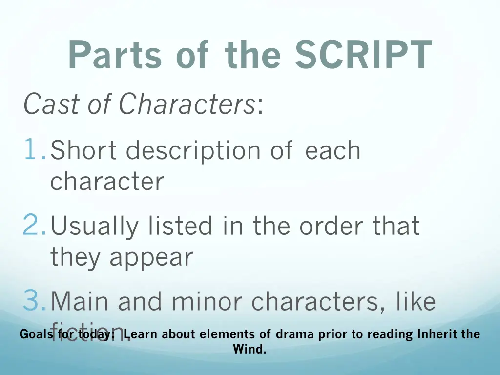 parts of the script cast of characters 1 short