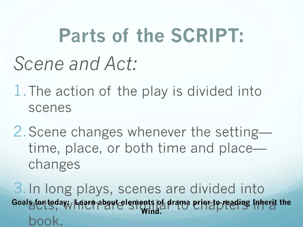 parts of the script scene and act 1 the action