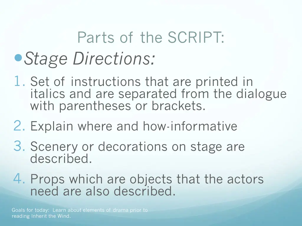 parts of the script stage directions