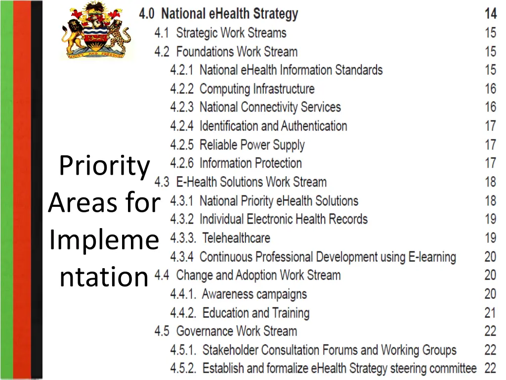 priority areas for impleme ntation