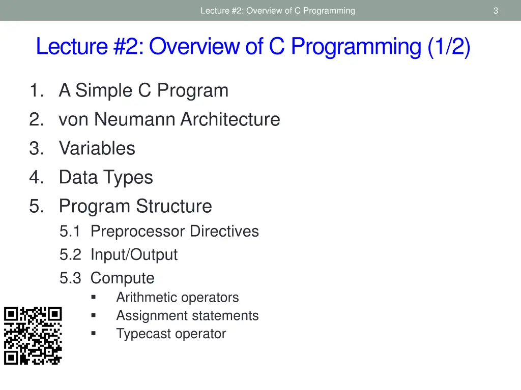 lecture 2 overview of c programming 1