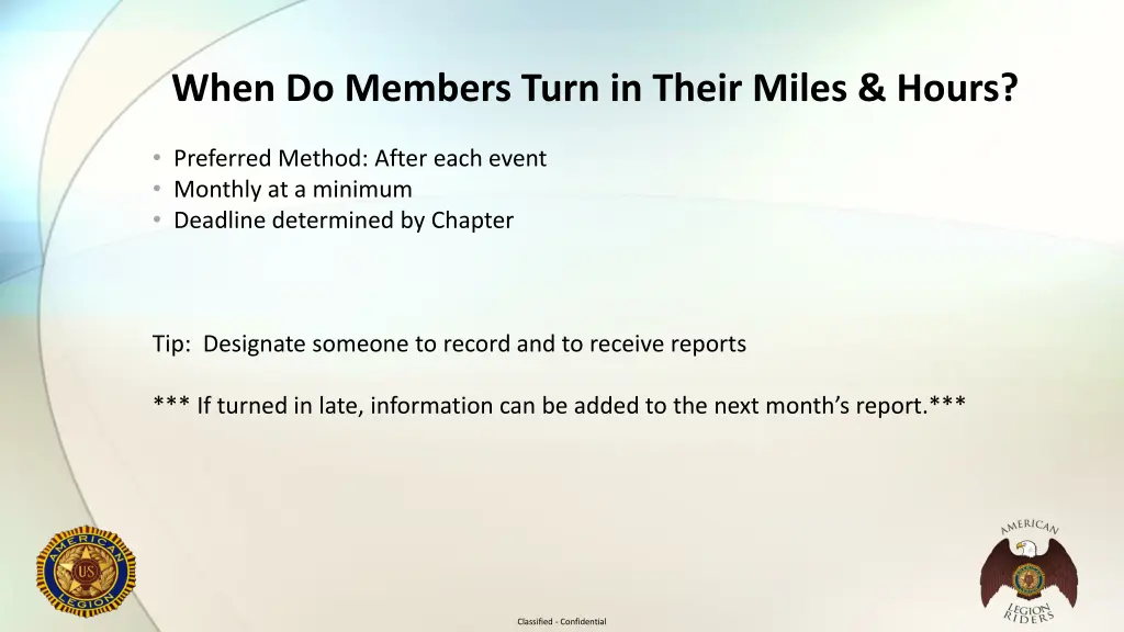 when do members turn in their miles hours