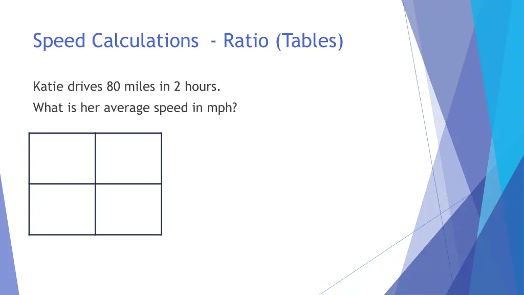 speed calculations ratio tables 2