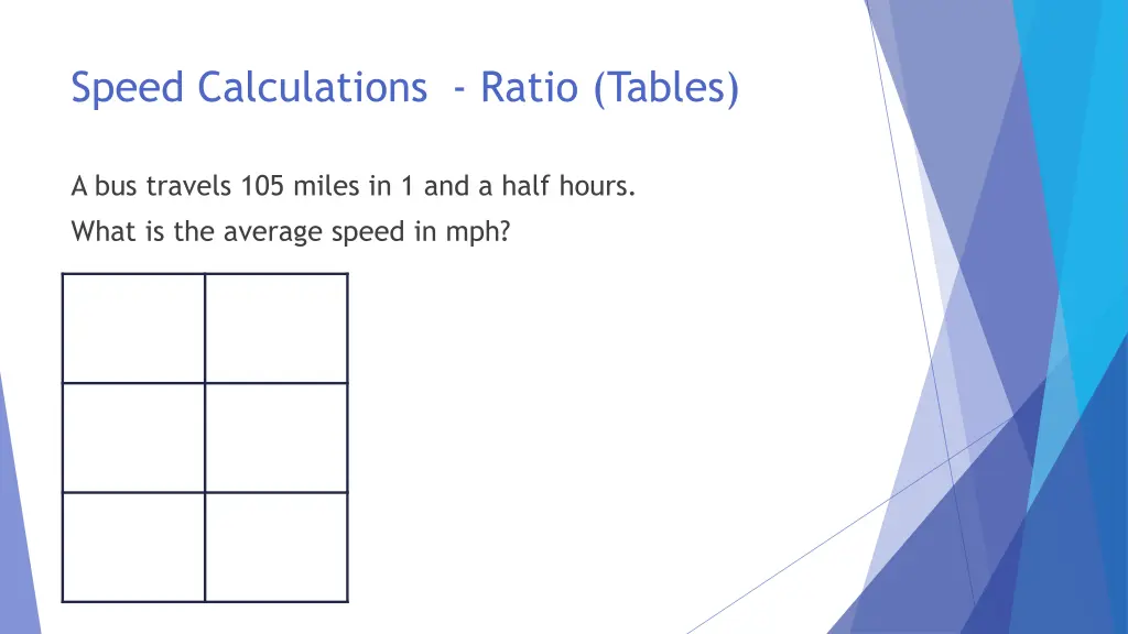 speed calculations ratio tables 4