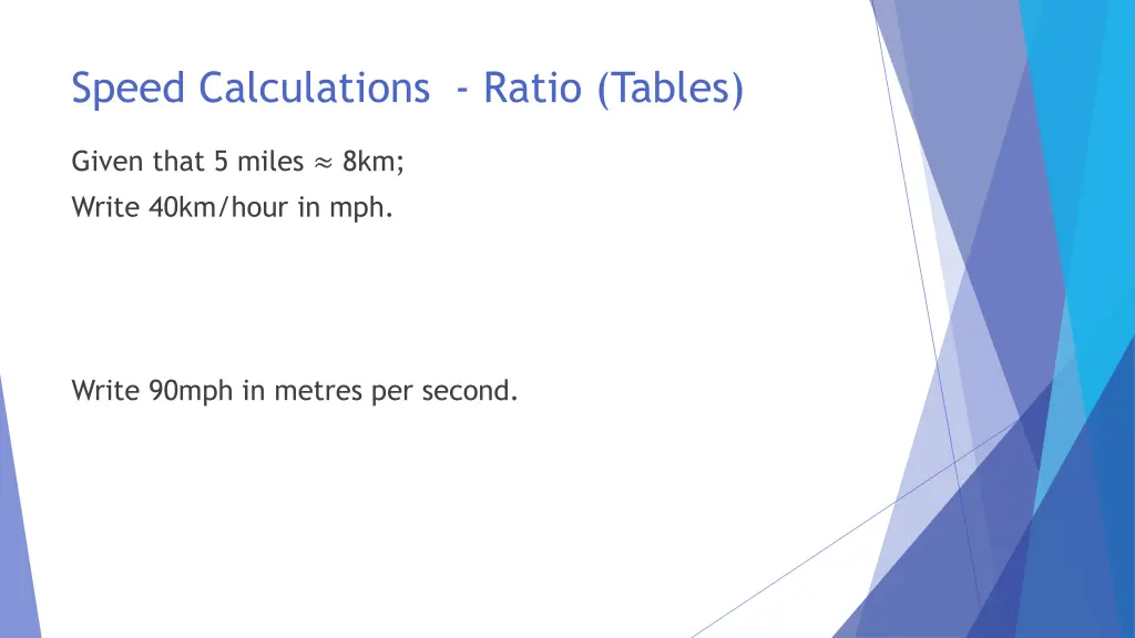 speed calculations ratio tables 9