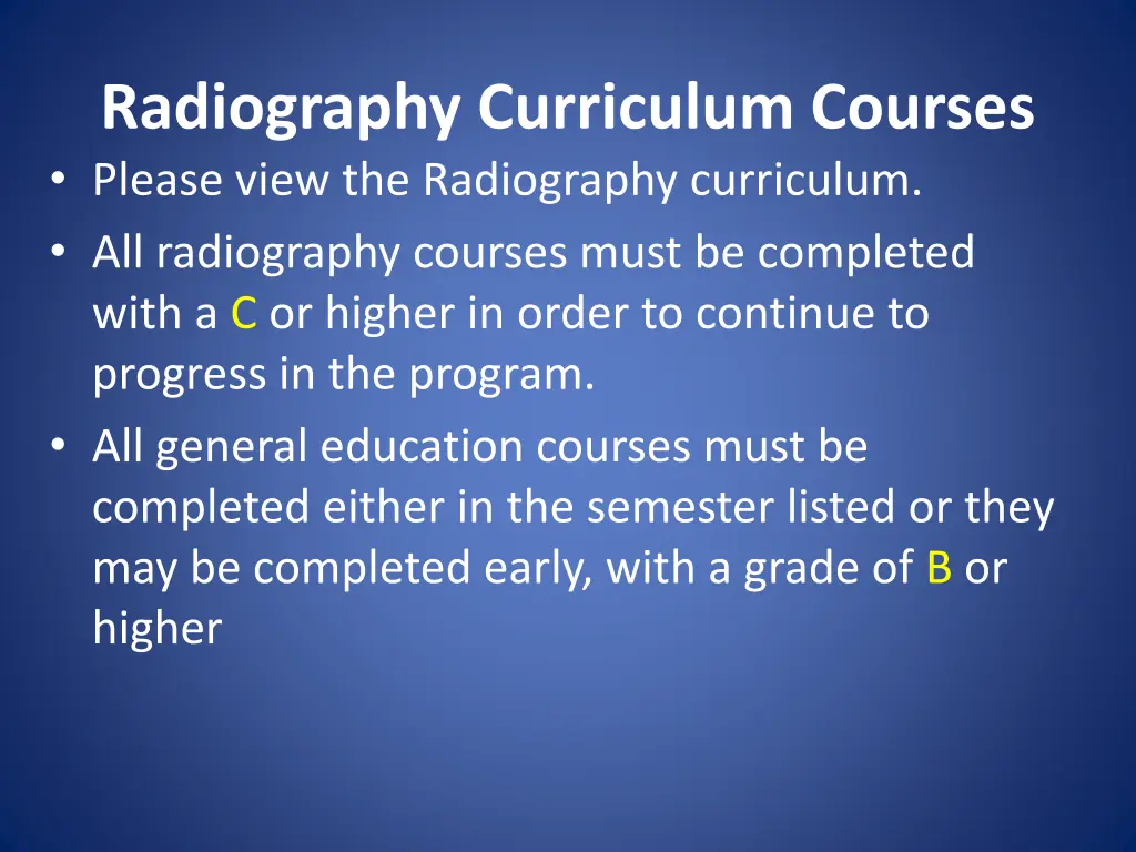 radiography curriculum courses please view