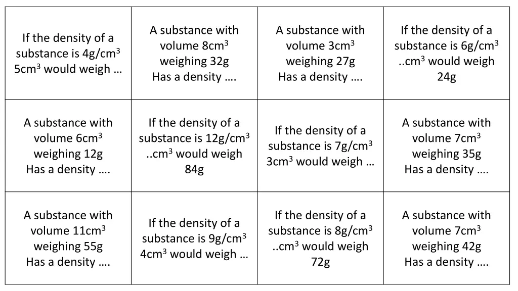 a substance with volume 8cm 3 weighing