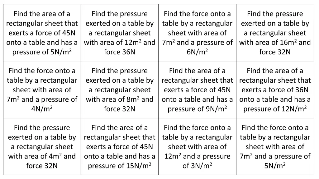 find the area of a rectangular sheet that exerts