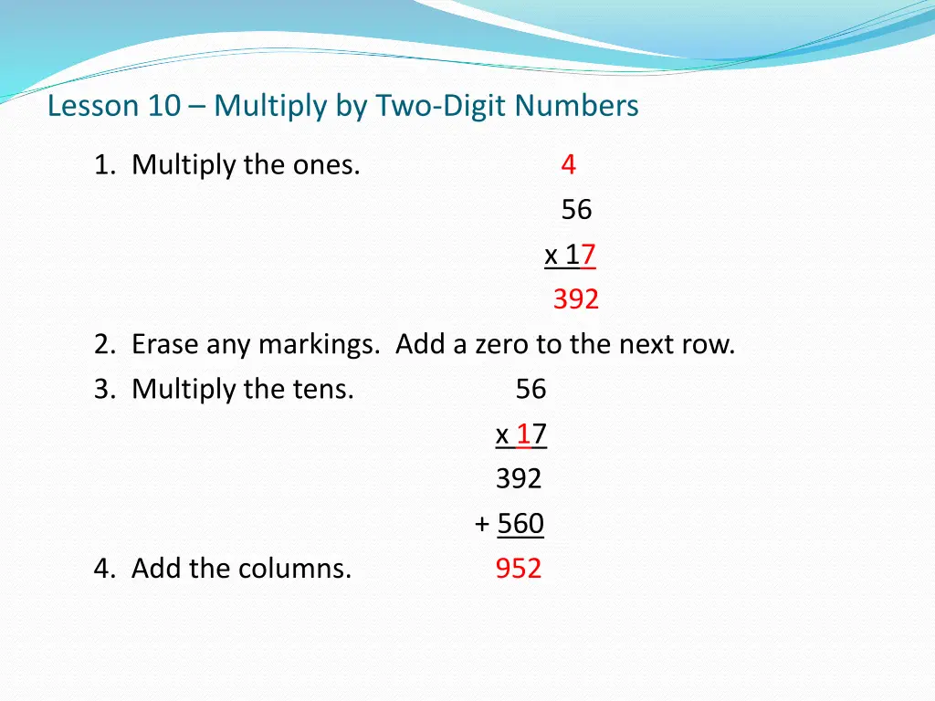 lesson 10 multiply by two digit numbers