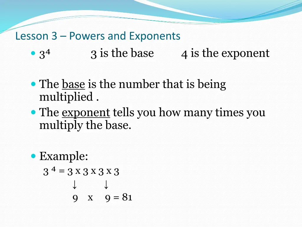 lesson 3 powers and exponents 3 3 is the base