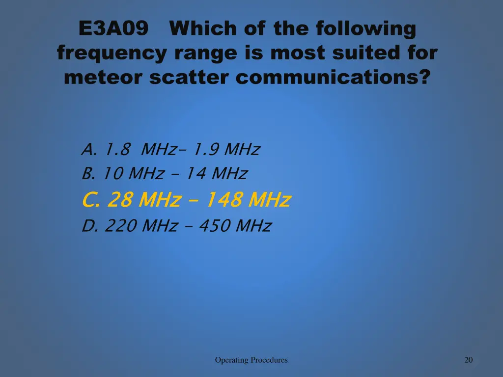 e3a09 which of the following frequency range 1