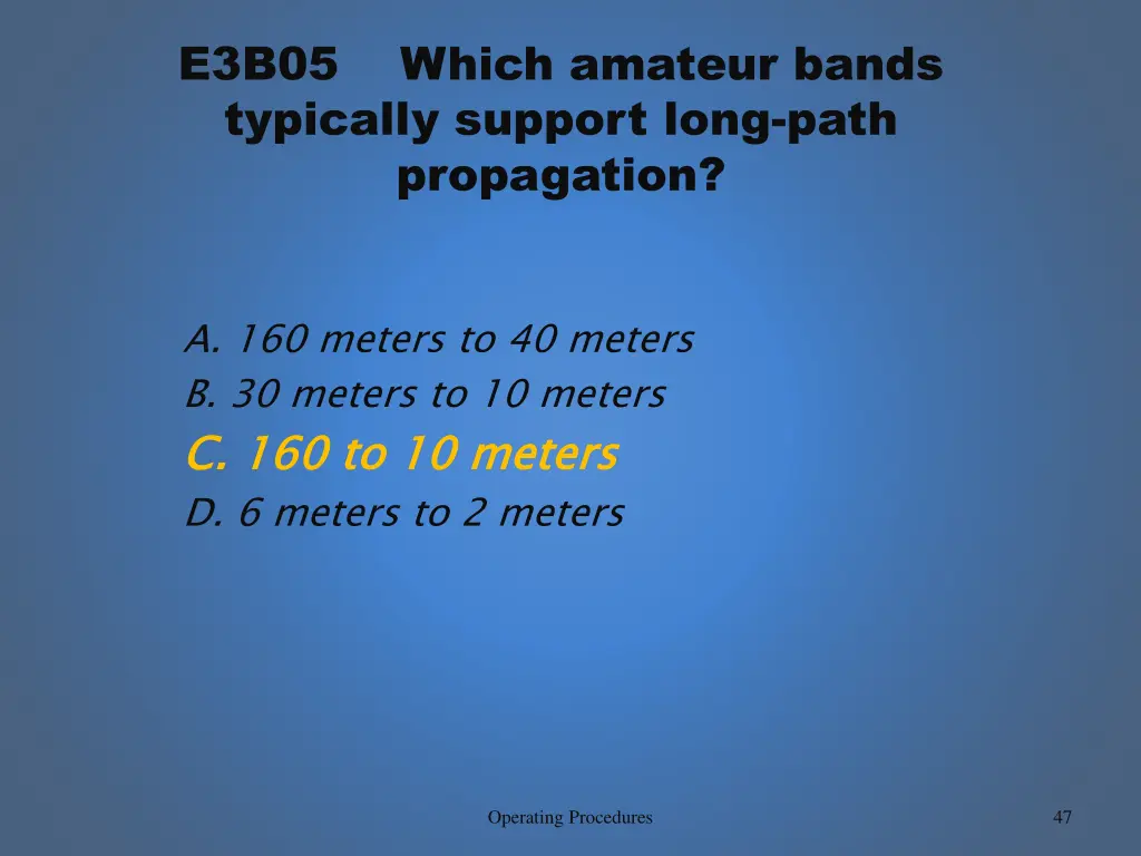 e3b05 which amateur bands typically support long 1