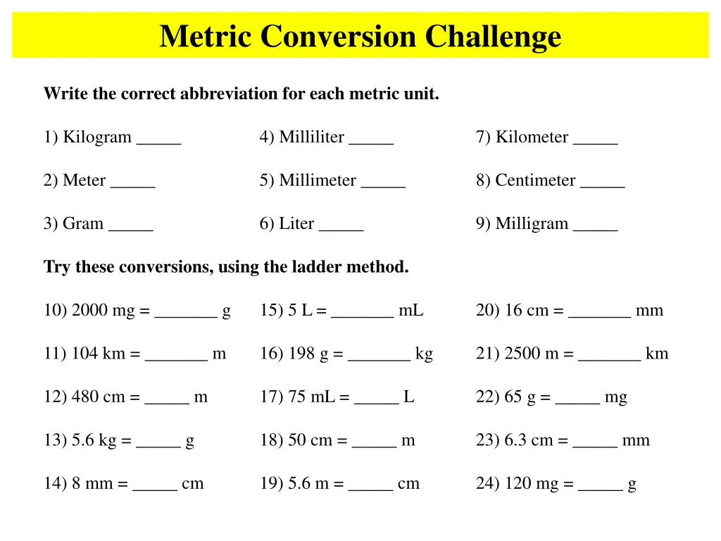 metric conversion challenge