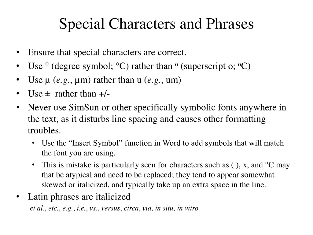 special characters and phrases