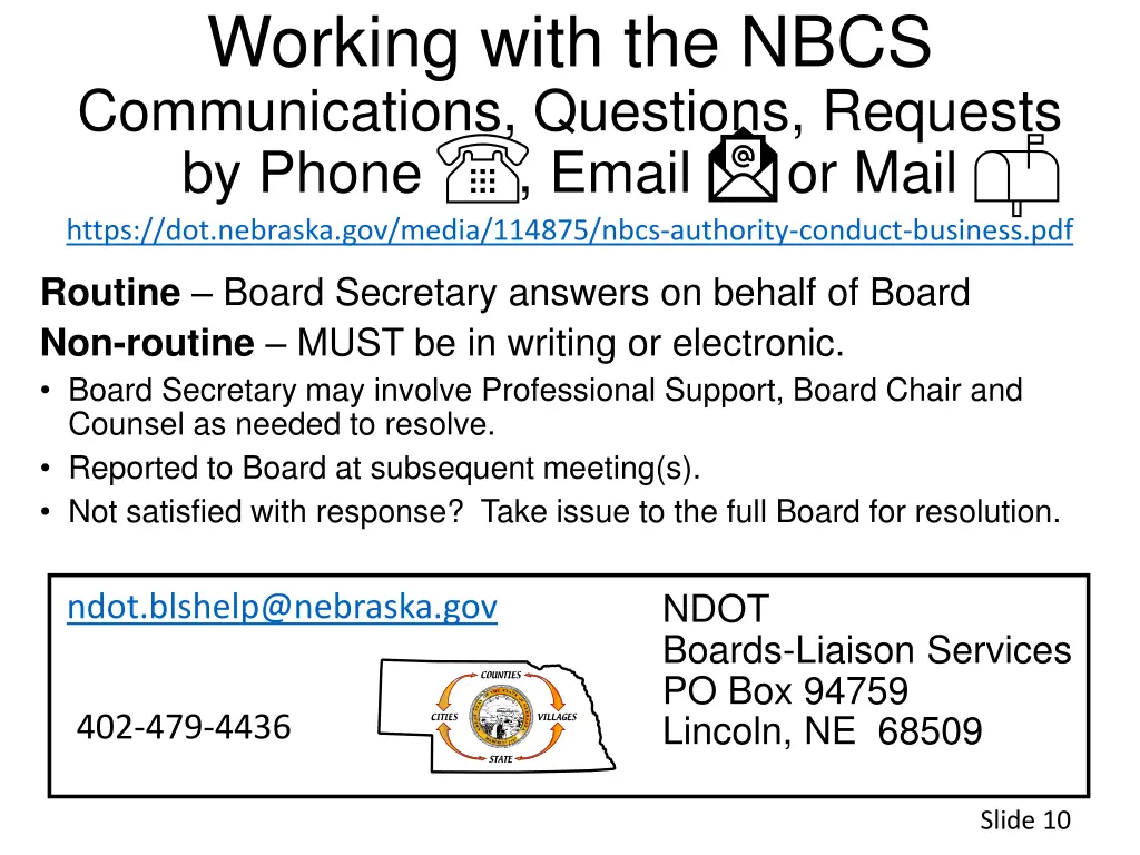 working with the nbcs communications questions