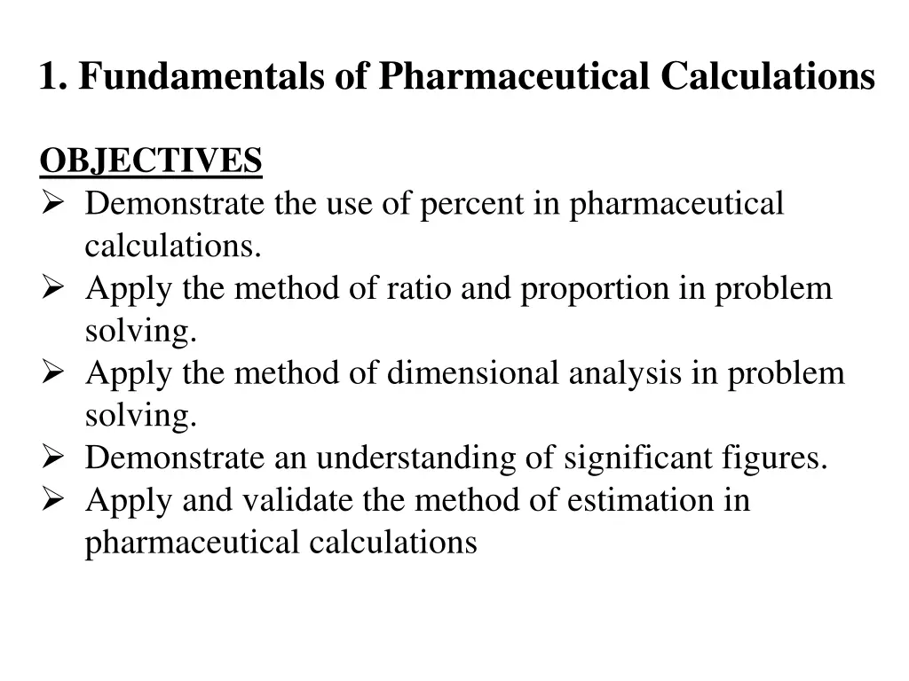 1 fundamentals of pharmaceutical calculations