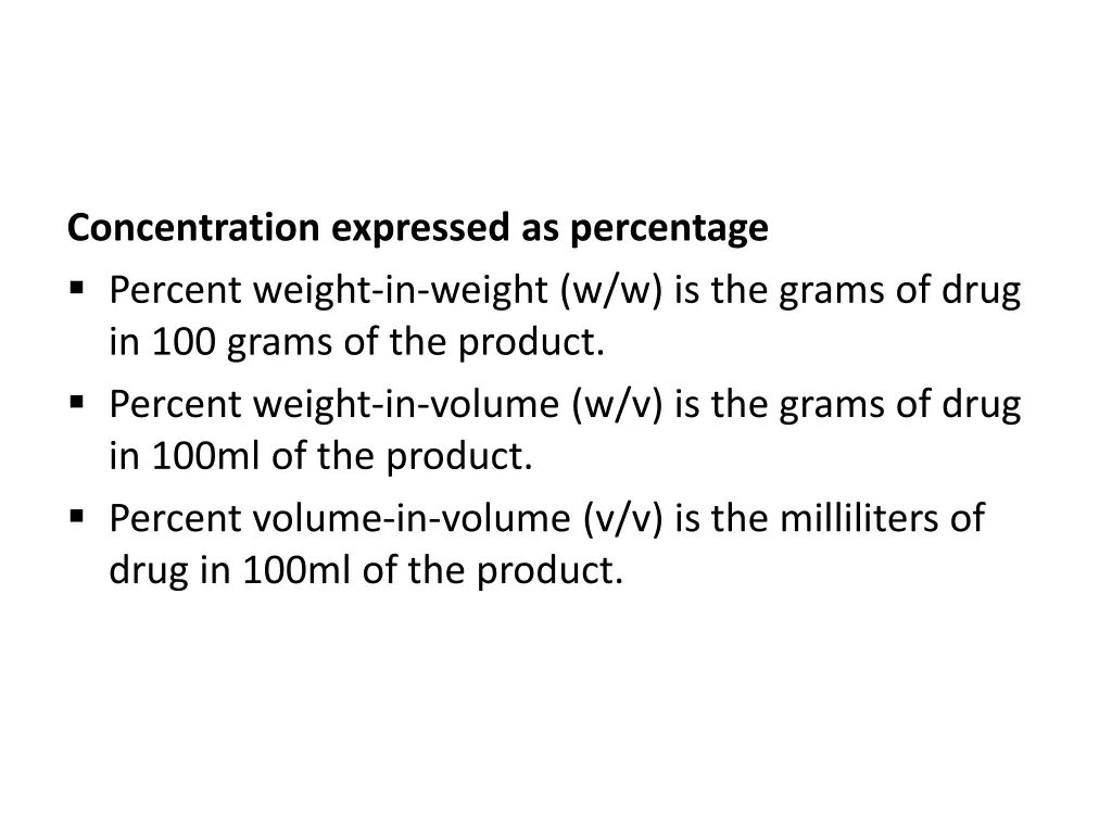 concentration expressed as percentage percent