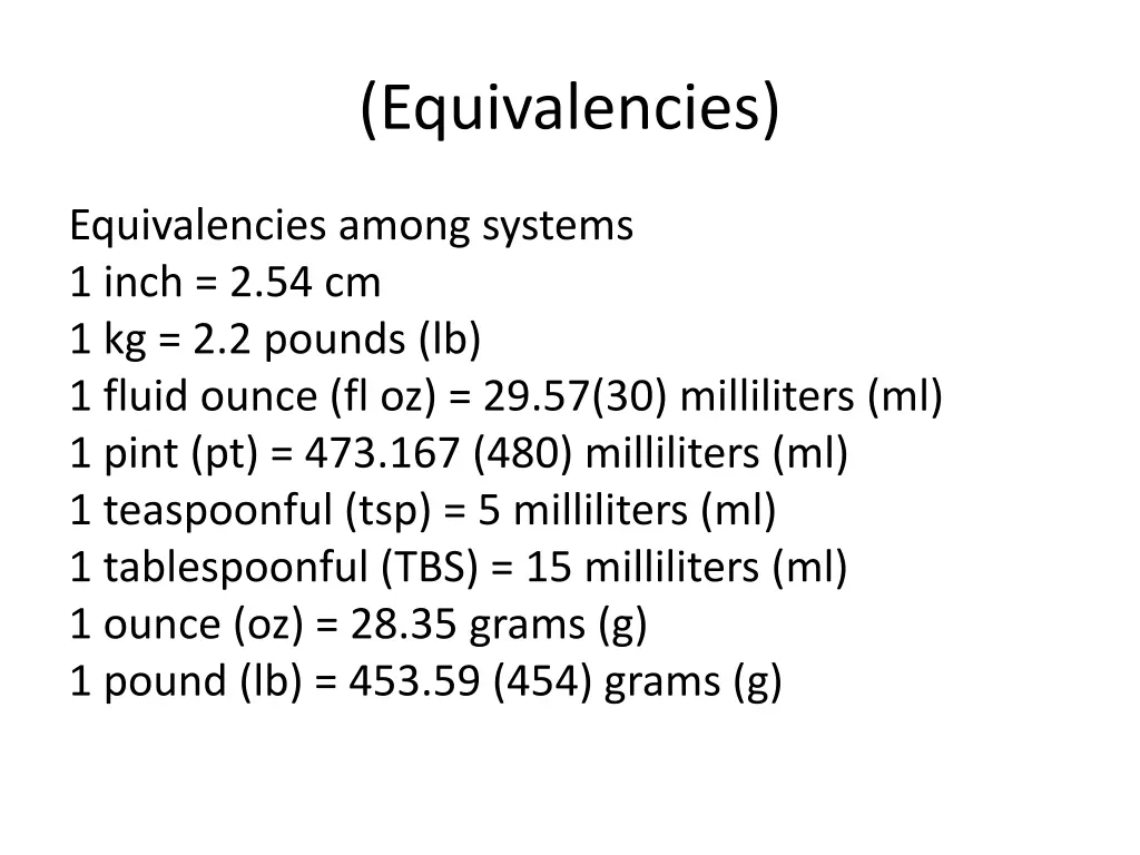 equivalencies