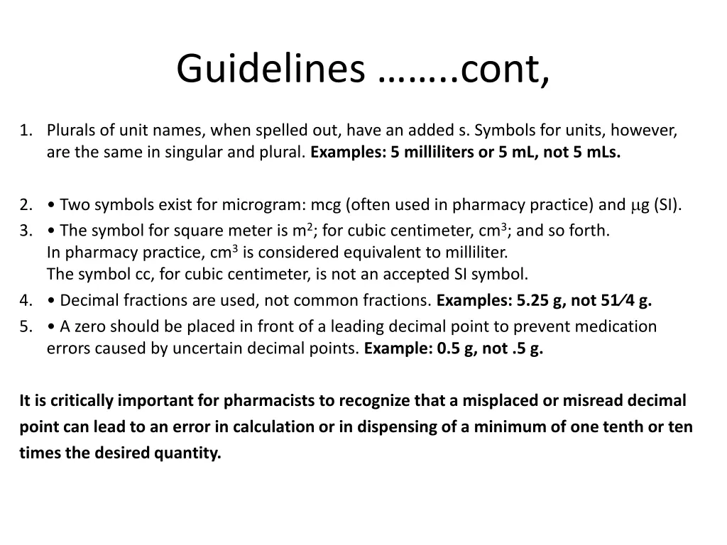 guidelines cont