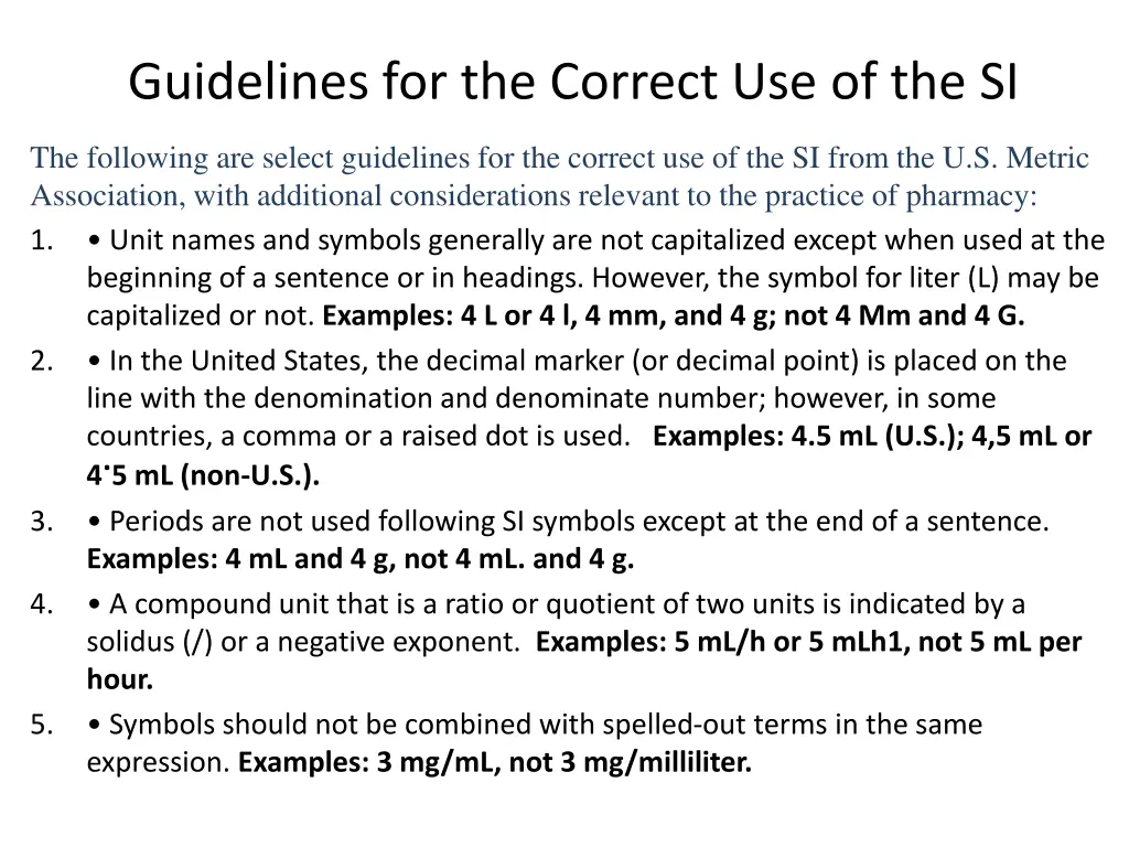 guidelines for the correct use of the si