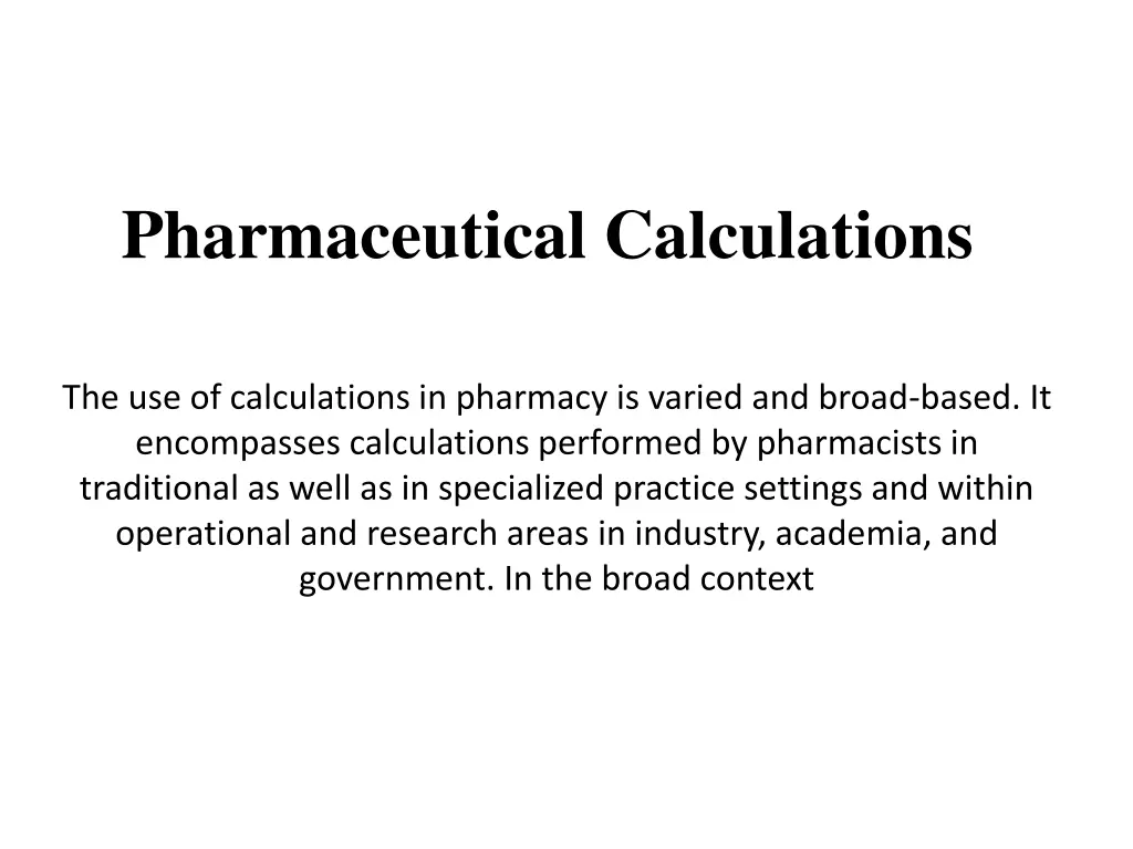 pharmaceutical calculations