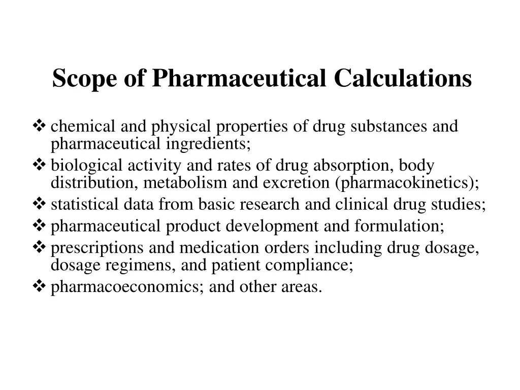 scope of pharmaceutical calculations