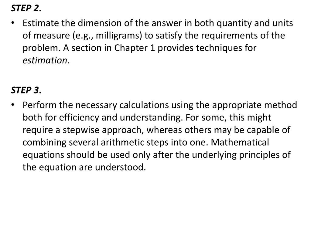 step 2 estimate the dimension of the answer