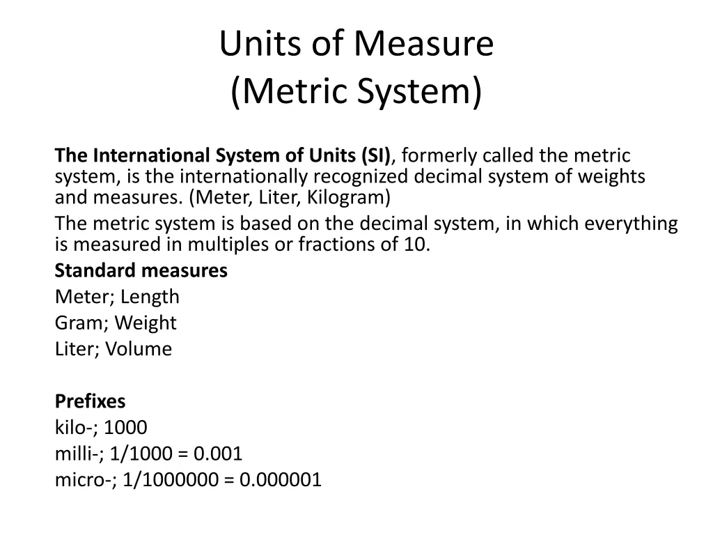 units of measure metric system