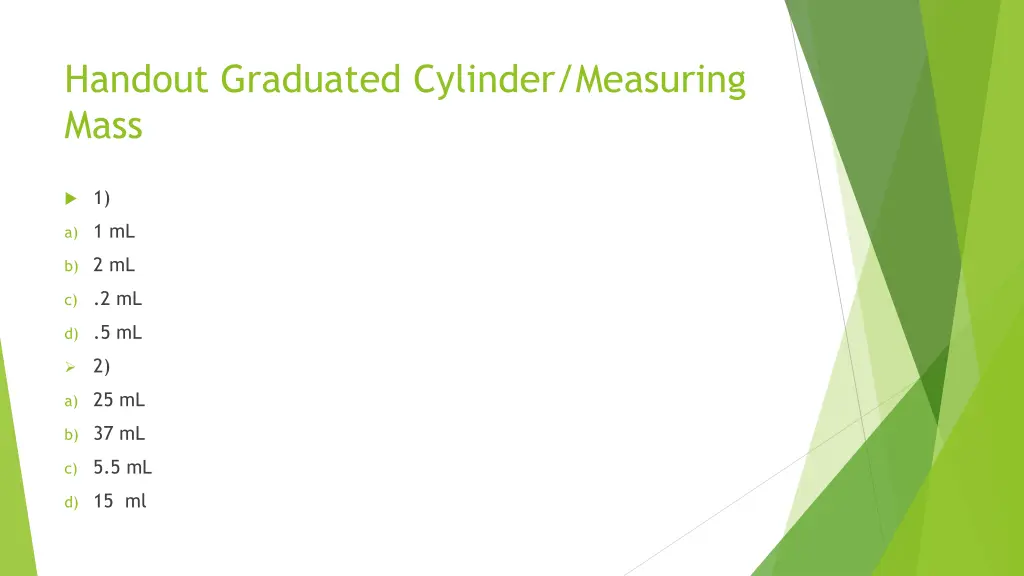 handout graduated cylinder measuring mass