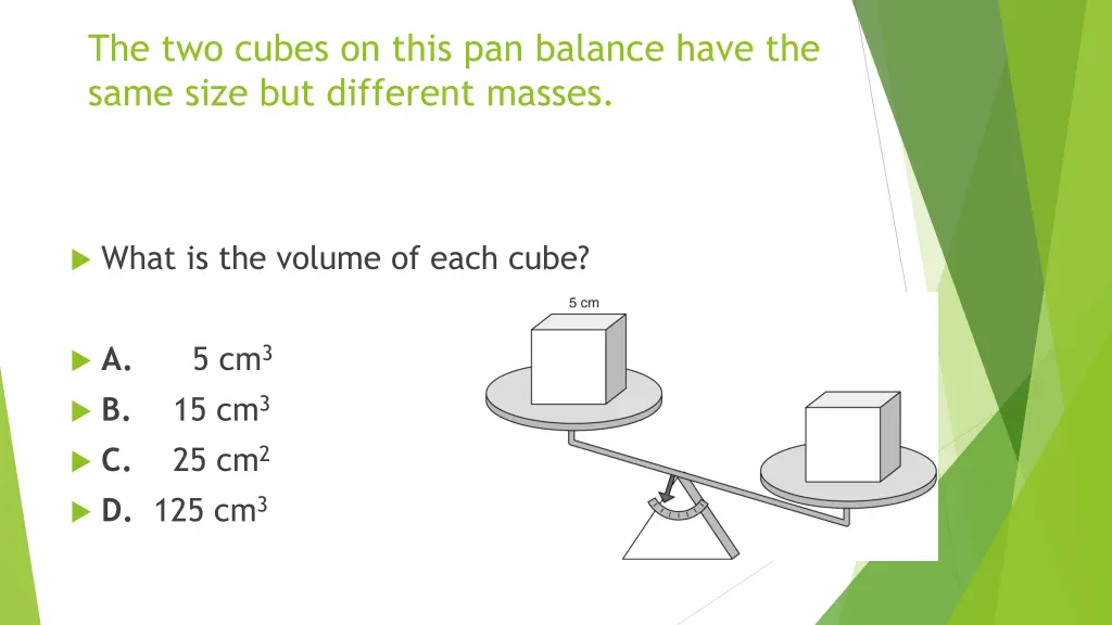 the two cubes on this pan balance have the same