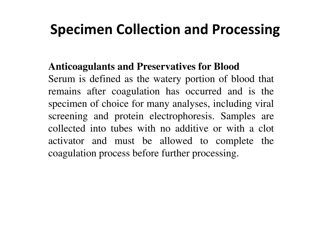 specimen collection and processing