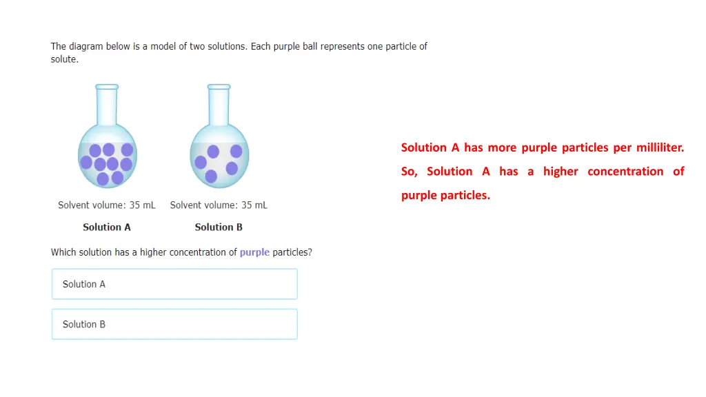 solution a has more purple particles