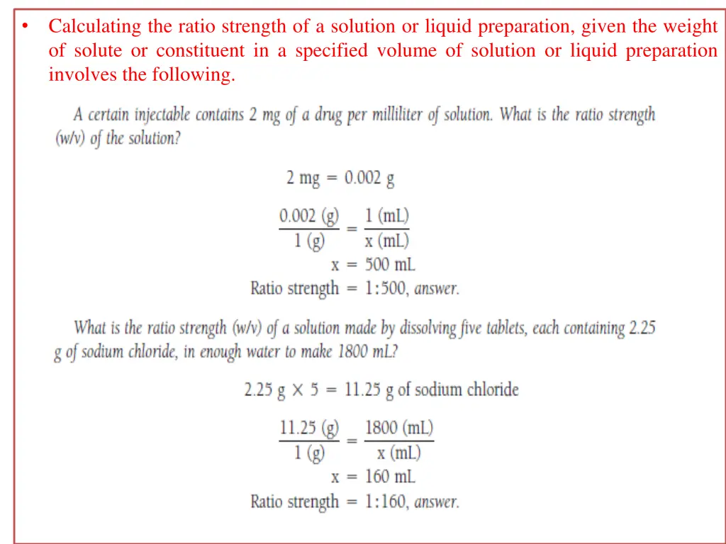 calculating the ratio strength of a solution