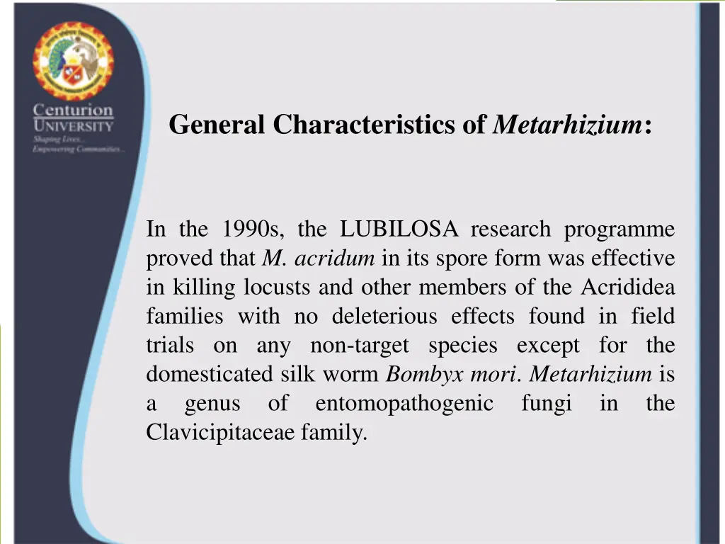 general characteristics of metarhizium