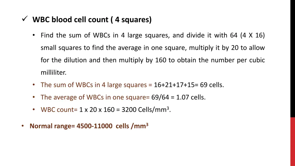 wbc blood cell count 4 squares