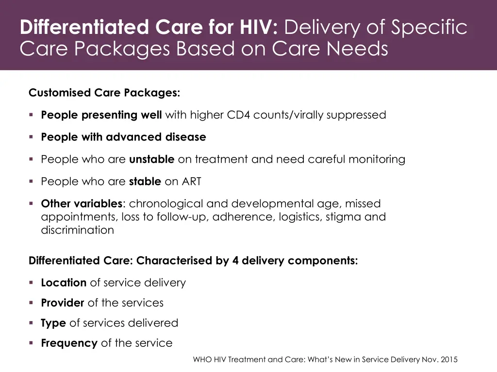 differentiated care for hiv delivery of specific