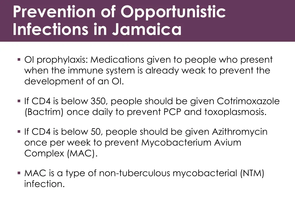 prevention of opportunistic infections in jamaica