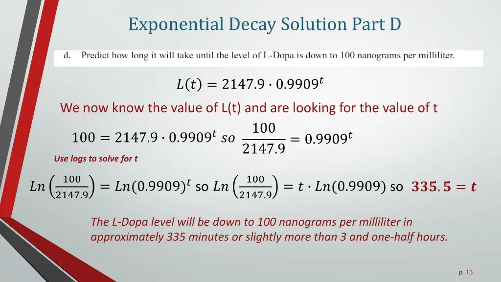 exponential decay solution part d