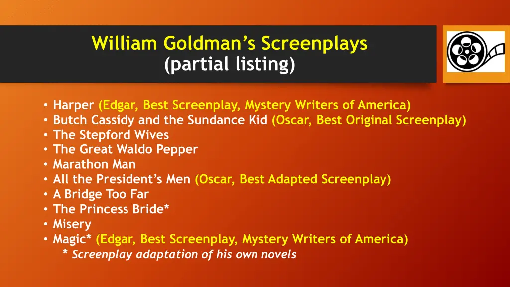 william goldman s screenplays partial listing