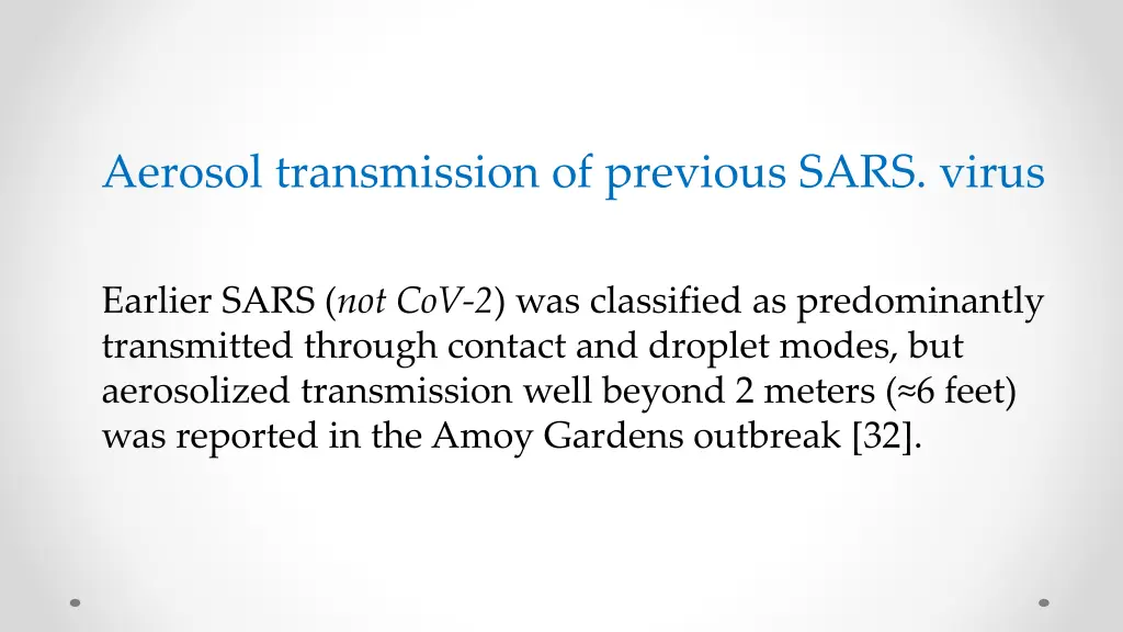 aerosol transmission of previous sars virus