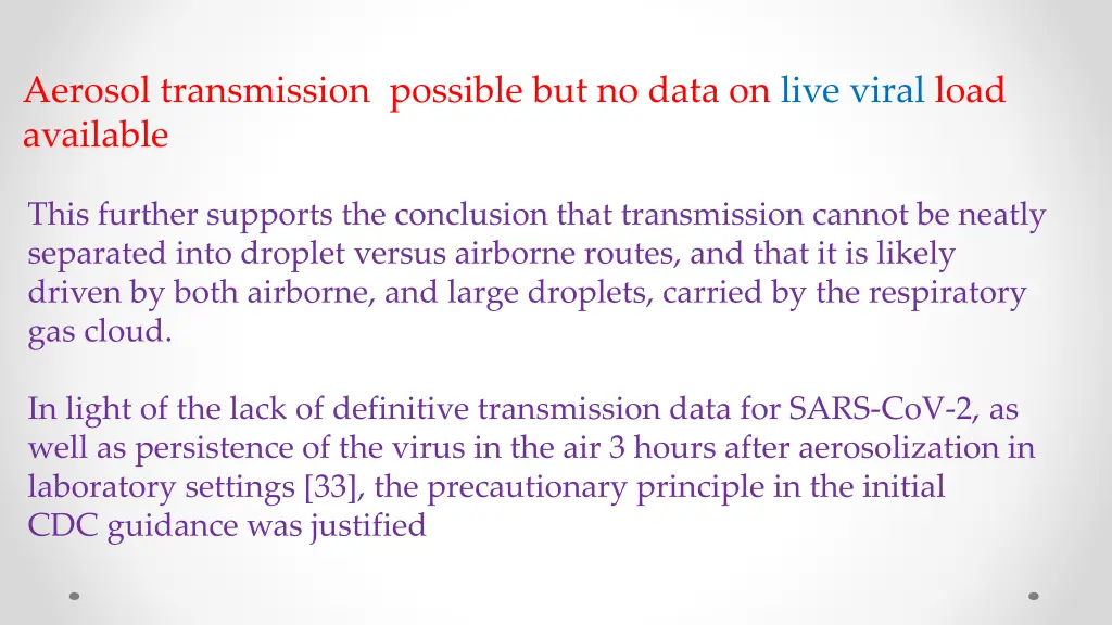 aerosol transmission possible but no data on live