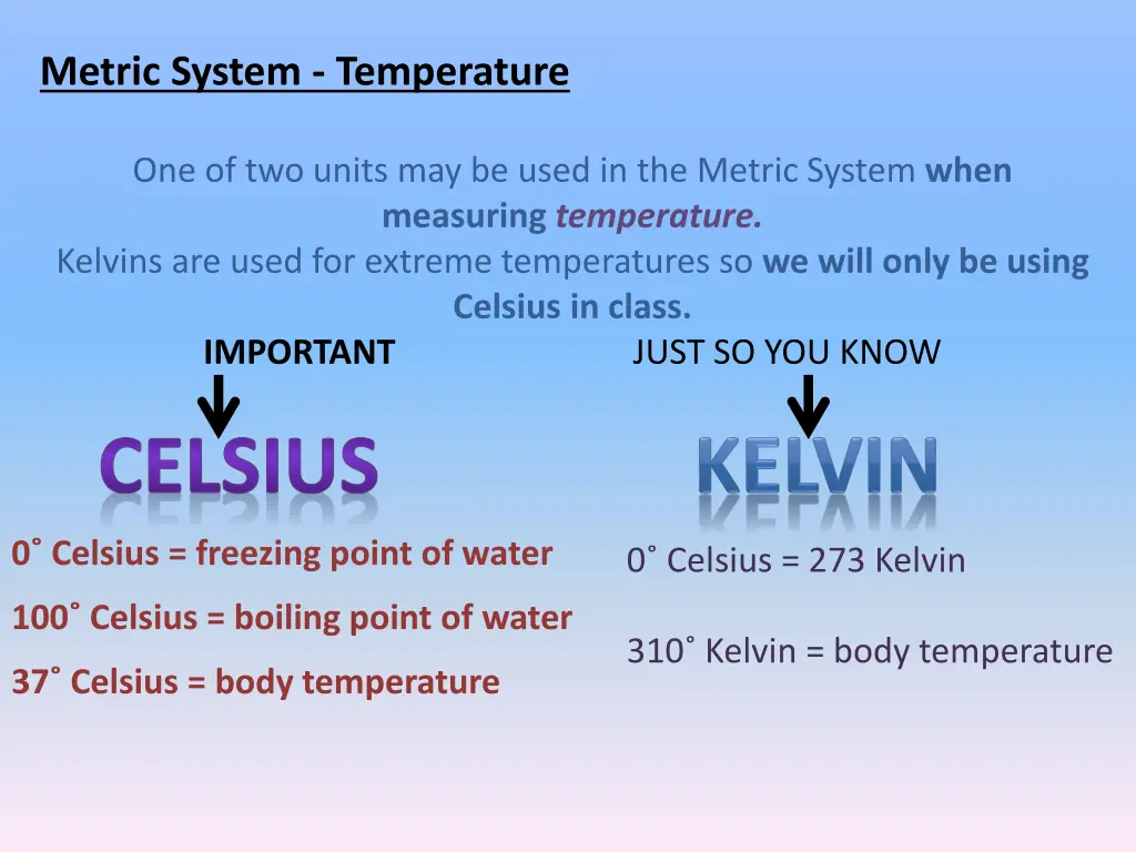 metric system temperature 1