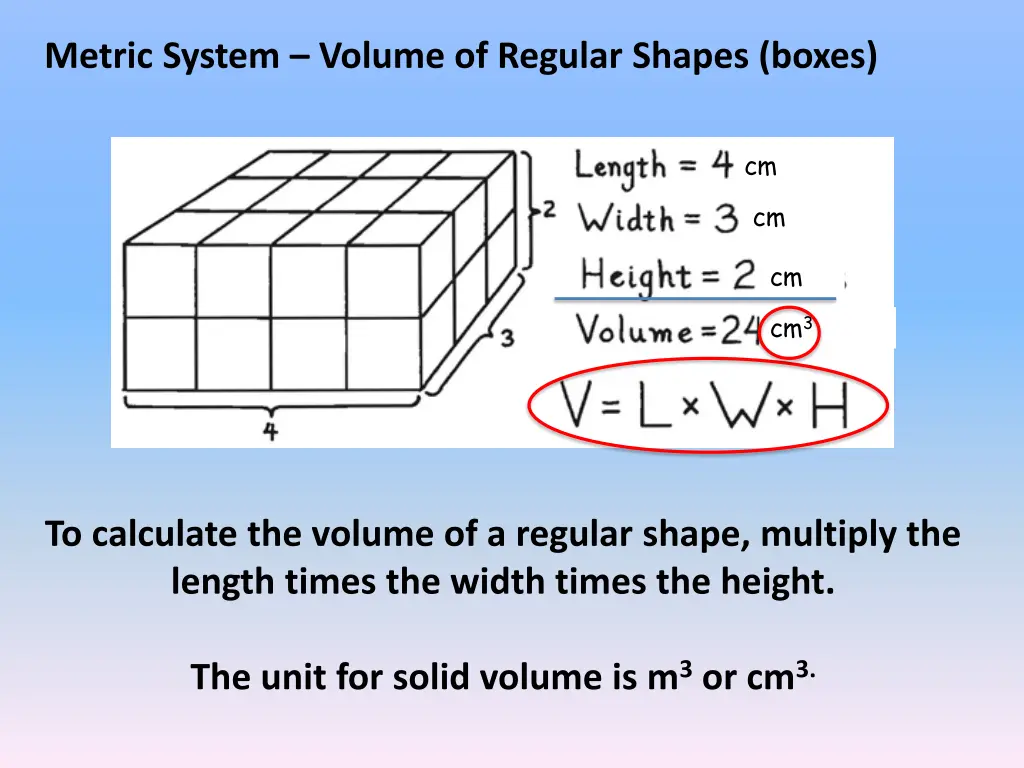 metric system volume of regular shapes boxes 1