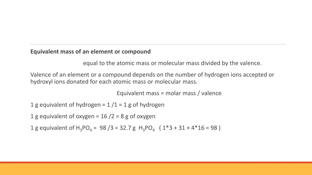 equivalent mass of an element or compound