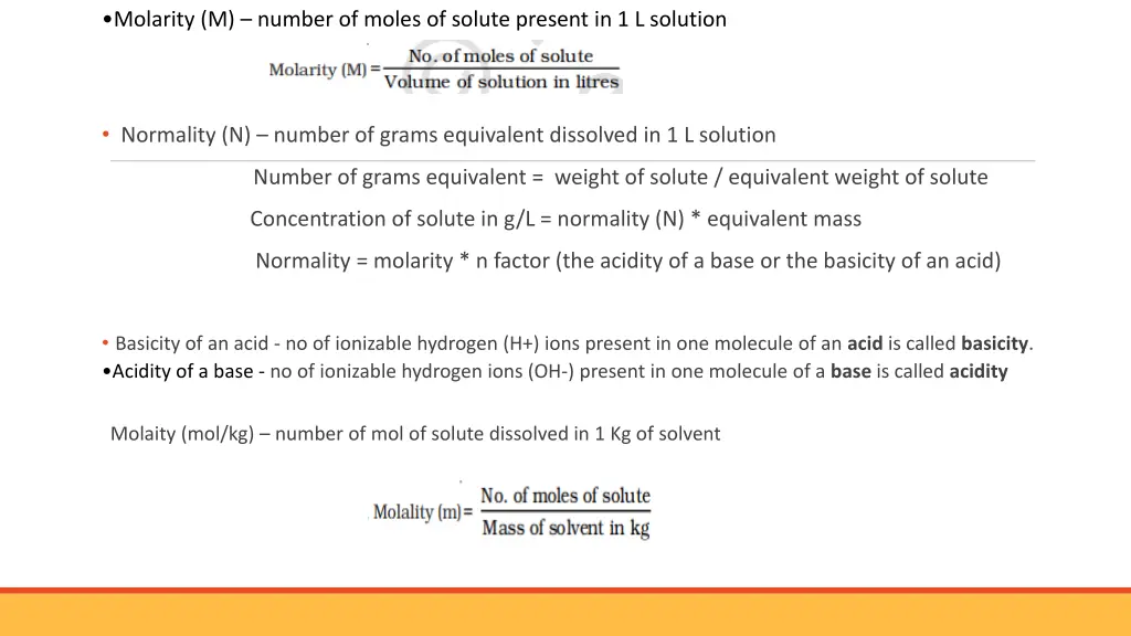 molarity m number of moles of solute present