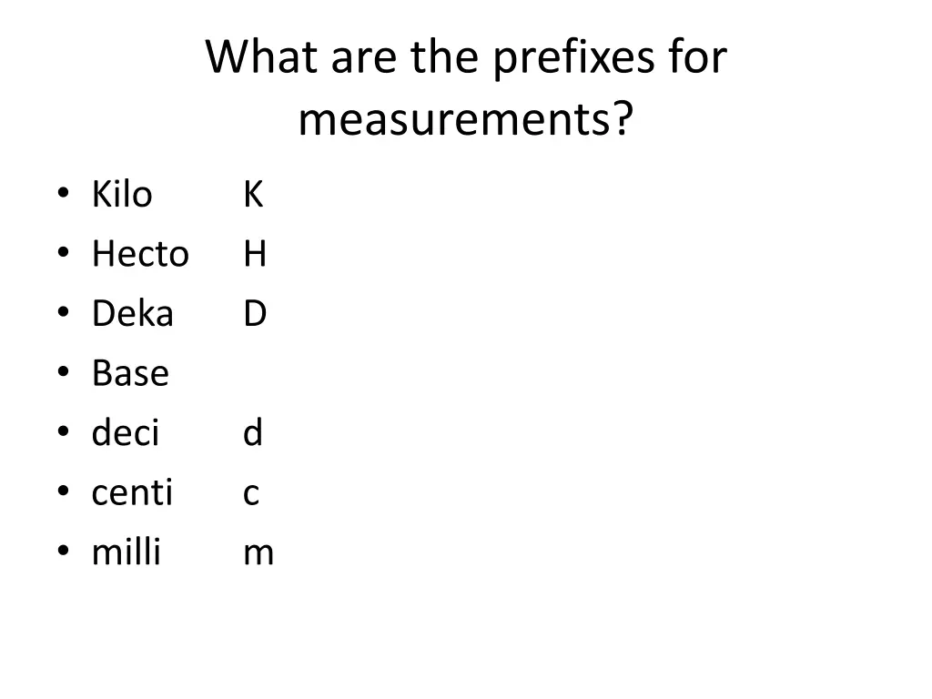 what are the prefixes for measurements