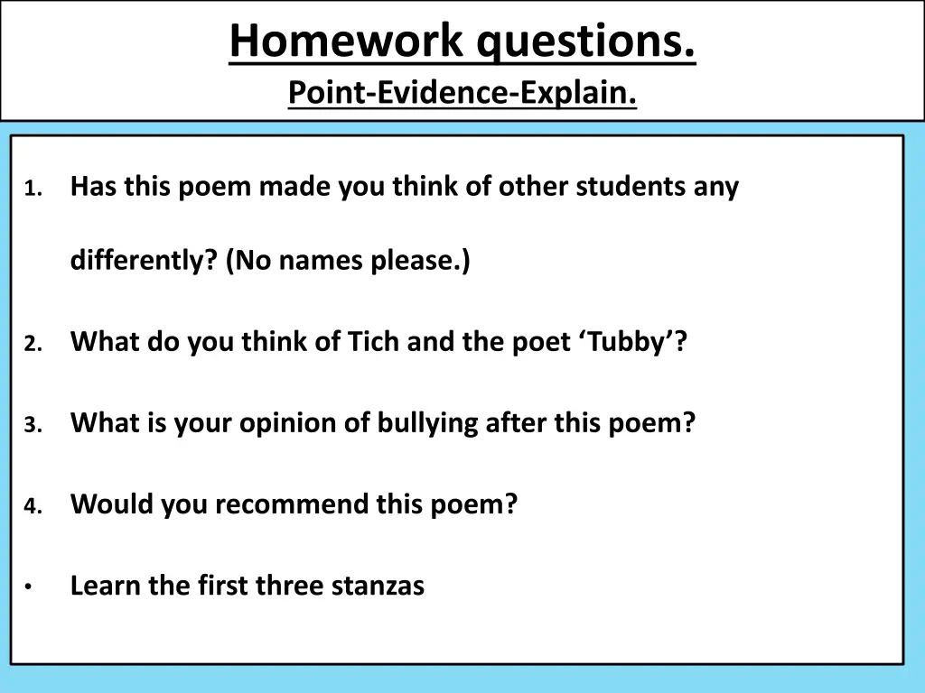 homework questions point evidence explain