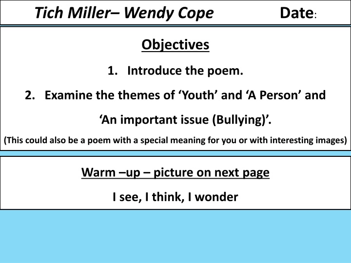 tich miller wendy cope